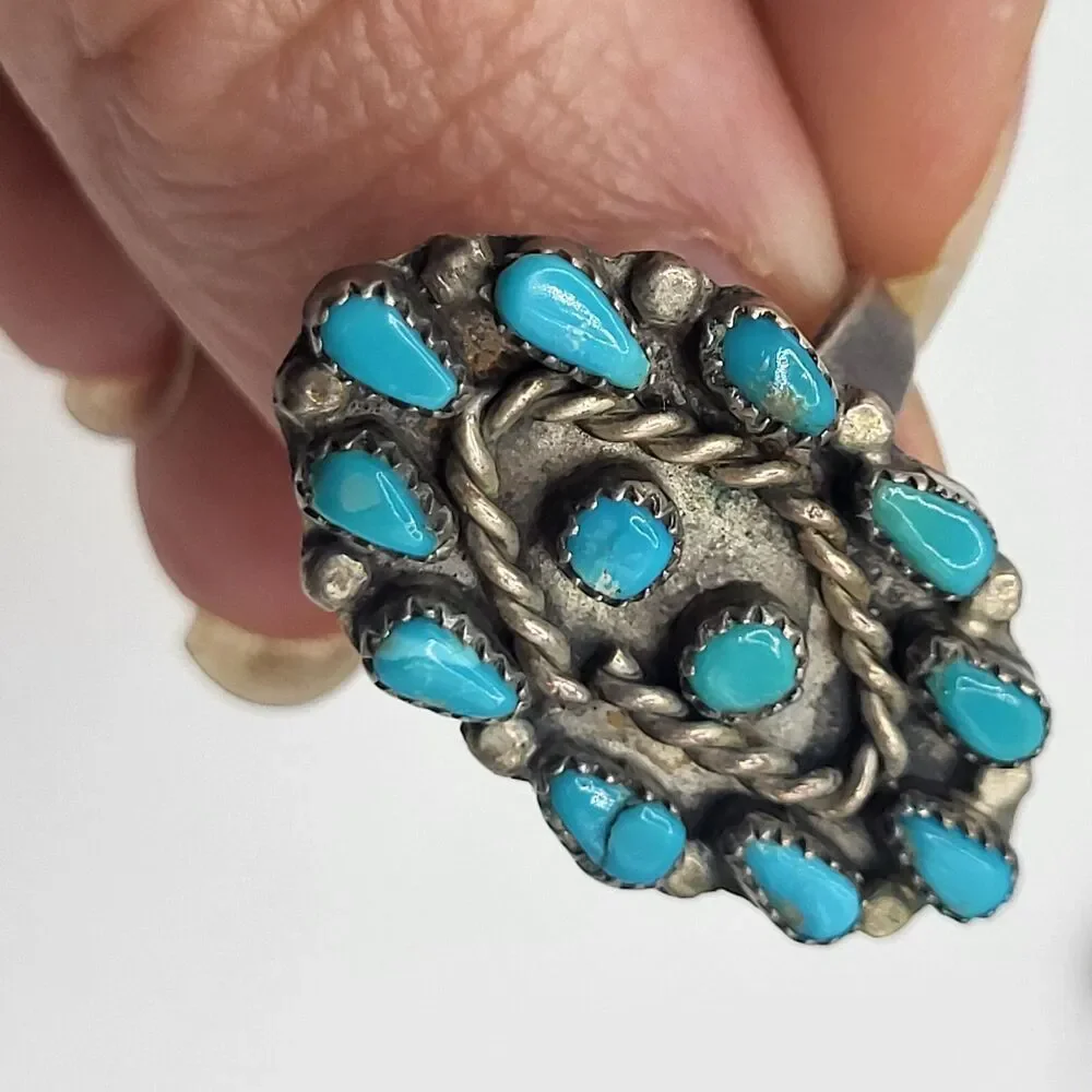 HUGE Vtg  Native American Navajo Silver Turquoise Cluster 1 